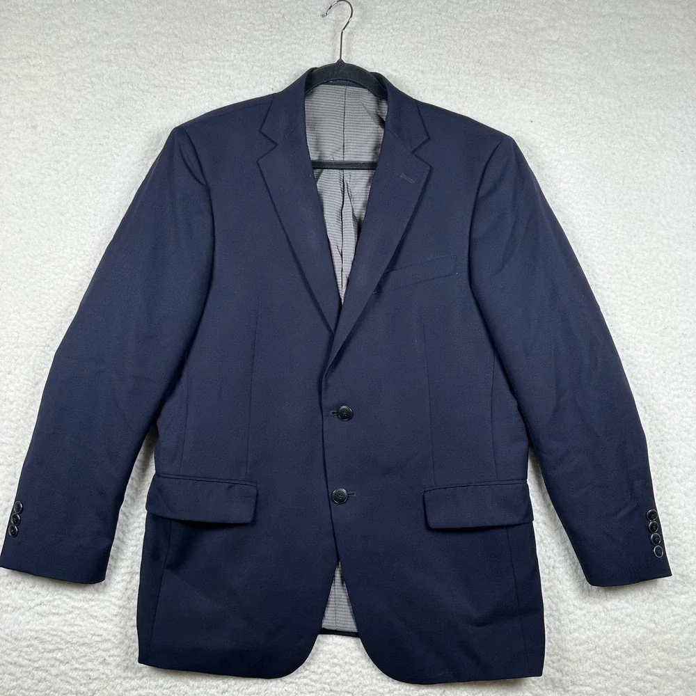 Hart Schaffner Marx Blazer Men Sport Coat Two Button USA 42R Navy Blue Old Money